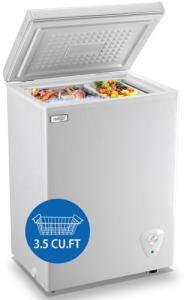 Chest Freezer 3.5 Cu.Ft Small Deep Freezer Top Door Mini Freezer with Removable Basket, Low Noise, 7 Adjustable Temperature and Energy Saving Perfect for Home Garage Basement Dorm or Apartment