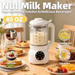 7-in-1 Automatic Nut Milk Maker, 40oz Soymilk Maker, 12 Blades, 12-Hour Timer/Auto Clean/Keep Warm/Boil/Low Noise, Make Homemade Almond, Oat, Soy, Coconut and Non-Dairy Beverages (White)