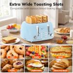 Keenstone Toaster 4 Slice, Retro Stainless Steel Wide Slot Toaster with Dual Independent Controls, 6 Browning Levels, Bagel, Defrost, Reheat & Cancel, Removable Crumb Tray, Blue