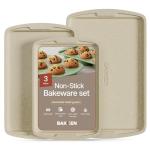 Bakken Swiss Cookie Sheet 3 Piece Set - Non-Stick, Stackable Baking Pans, White marble Deluxe Ceramic Coating – Dishwasher Safe - for Home Baking