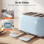 Keenstone Toaster 4 Slice, Retro Stainless Steel Wide Slot Toaster with Dual Independent Controls, 6 Browning Levels, Bagel, Defrost, Reheat & Cancel, Removable Crumb Tray, Blue