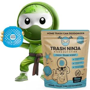 Trash Ninja Trash Can Deodorizer – Stick-On Air Freshener with Activated Charcoal and Fresh Ocean Scent for Kitchen, Bathroom, Fridge, Dumpster, and Trash Compactor Smell Removal