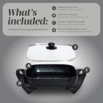 COOK WITH COLOR Electric Skillet - 12" x 12" Ceramic Nonstick Pan, PFAS-Free, 1400W, Tempered Glass Lid, Variable Temperature, Removable Heating Probe, Cool-Touch Handles, Black