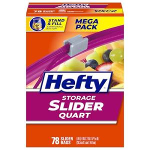 Hefty Slider Kitchen Storage Bags, Quart Size, 78 Count