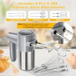 Cordless Hand Mixer, Electric Mixer Handheld Digital Display 7 Speed Rechargeable with 6 Stainless Steel Attachments Whisks Beaters Dough Hooks & Storage Base, Blender for Baking, Eggs, Silver