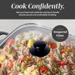 COOK WITH COLOR Electric Skillet - 12" x 12" Ceramic Nonstick Pan, PFAS-Free, 1400W, Tempered Glass Lid, Variable Temperature, Removable Heating Probe, Cool-Touch Handles, Black