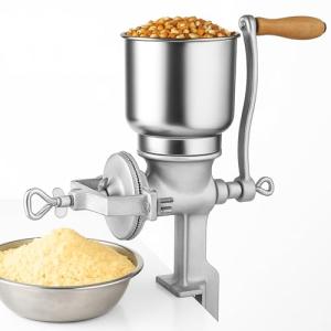 Hand Crank Grain Mill Grinder – Silver Manual Grinder for Corn Wheat Nuts with Clamp Handle Operated Wheat Mill Grain for Home Compact Food Hand Crank Tool