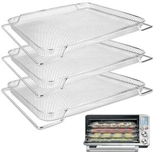 Air Fryer Basket for Breville Smart Oven Air Fryer Pro, 3PCS Steel Mesh Dehydrate Baking Microwave Oven Baskets Accessories Tray for Basket BOV900 and BOV950 Toaster (16.5"D x 11.8"W x 1.8"H)