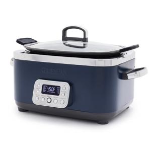 GreenPan Elite 14-in-1 Nonstick 6QT Electric Slow Cooker, PFAS-Free Ceramic Multi-Cooker, In-Pot Browning, Dishwasher Safe Lid & Removable Crock, Stainless Steel Steamer, Silicone Handles, Oxford Blue
