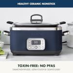 GreenPan Elite 14-in-1 Nonstick 6QT Electric Slow Cooker, PFAS-Free Ceramic Multi-Cooker, In-Pot Browning, Dishwasher Safe Lid & Removable Crock, Stainless Steel Steamer, Silicone Handles, Oxford Blue