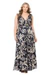 Betsy & Adam Women's Plus Size Sleeveless V Neck Wrap Foil Print Floor Length Dress, Navy/Gold, 14W