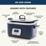 GreenPan Elite 14-in-1 Nonstick 6QT Electric Slow Cooker, PFAS-Free Ceramic Multi-Cooker, In-Pot Browning, Dishwasher Safe Lid & Removable Crock, Stainless Steel Steamer, Silicone Handles, Oxford Blue