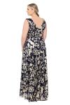 Betsy & Adam Women's Plus Size Sleeveless V Neck Wrap Foil Print Floor Length Dress, Navy/Gold, 14W