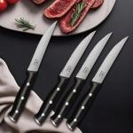 WANGMAZI Premium Steak Knife Set,High-carbon Stainless Steel Forged, Triple Rivets Sharp Steak Knives Set of 4,Hundreds of Years of Brand(4.5inch,Black Pro)