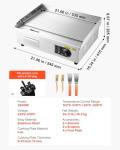 VEVOR Commercial Electric Griddle, 21.06 x 11.81 inch, 3200W, 122-570°F Adjustable Temp Control, Stainless Steel Body, Full Flat, with 2 Spatulas, 2 Brushes, and 4 Foot Pads, for Steak, Pancake