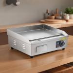 VEVOR Commercial Electric Griddle, 21.06 x 11.81 inch, 3200W, 122-570°F Adjustable Temp Control, Stainless Steel Body, Full Flat, with 2 Spatulas, 2 Brushes, and 4 Foot Pads, for Steak, Pancake