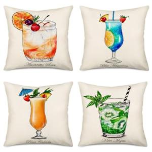 Tiki Bar Throw Pillow Cases Set of 4