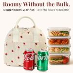 Stylish Insulated Strawberry Lunch Bag - Beige