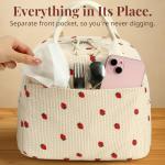 Stylish Insulated Strawberry Lunch Bag - Beige