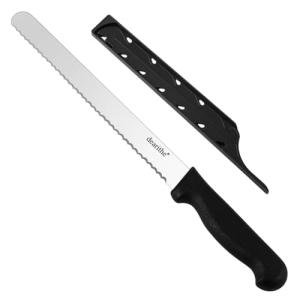 10-Inch Black Stainless Steel Bread Knife with Sheath