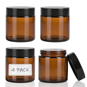 4oz Amber Glass Jars with Lids - 4 Pack