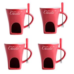 4-Piece Ceramic Fondue Cup Set with Forks
