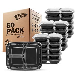 Freshware 50-Pack 3-Compartment Meal Prep Containers