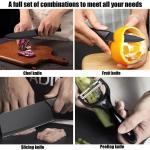 Magicorange 7-Piece Black Stainless Steel Knife Set