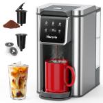 Horavie Single Serve Coffee Maker for K-Cup Pod and Grounds, Hot and Iced Coffee Maker, Strong Button Feature, 6 to 14oz Brew Sizes, 50oz Removable Tank, Up to 6.5 Inch Cup, Stainless Steel, Grey