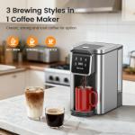 Horavie Single Serve Coffee Maker for K-Cup Pod and Grounds, Hot and Iced Coffee Maker, Strong Button Feature, 6 to 14oz Brew Sizes, 50oz Removable Tank, Up to 6.5 Inch Cup, Stainless Steel, Grey