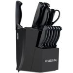 HENKELIVING Knife Set, 14-Piece Kitchen Knives Set with Block, Built-in Sharpener, German High Carbon Stainless Steel, Ergonomic Non-Slip Handles, Black