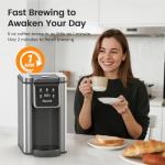 Horavie Single Serve Coffee Maker for K-Cup Pod and Grounds, Hot and Iced Coffee Maker, Strong Button Feature, 6 to 14oz Brew Sizes, 50oz Removable Tank, Up to 6.5 Inch Cup, Stainless Steel, Grey