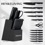 HENKELIVING Knife Set, 14-Piece Kitchen Knives Set with Block, Built-in Sharpener, German High Carbon Stainless Steel, Ergonomic Non-Slip Handles, Black
