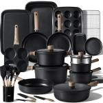 CAROTE 44pcs Nonstick Kitchen Titanium Cookware Sets, Nonstick Pots and Pans, Induction Cookware Set Kitchen Cooking Sets, Non Stick w/Frying Pan,Black