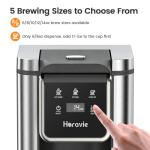 Horavie Single Serve Coffee Maker for K-Cup Pod and Grounds, Hot and Iced Coffee Maker, Strong Button Feature, 6 to 14oz Brew Sizes, 50oz Removable Tank, Up to 6.5 Inch Cup, Stainless Steel, Grey