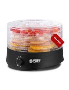 Commercial Chef Food Dehydrator, Five 9.25” BPA-Free Plastic Trays, Dehydrates and Dries Meat, Fruit, Veggies and Jerky, 280W Dehydration Machine, Adjustable Thermostat, CCD100B6, Black