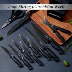HENKELIVING Knife Set, 14-Piece Kitchen Knives Set with Block, Built-in Sharpener, German High Carbon Stainless Steel, Ergonomic Non-Slip Handles, Black