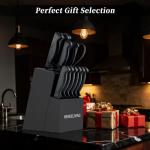 HENKELIVING Knife Set, 14-Piece Kitchen Knives Set with Block, Built-in Sharpener, German High Carbon Stainless Steel, Ergonomic Non-Slip Handles, Black