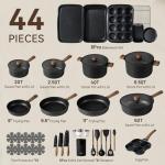 CAROTE 44pcs Nonstick Kitchen Titanium Cookware Sets, Nonstick Pots and Pans, Induction Cookware Set Kitchen Cooking Sets, Non Stick w/Frying Pan,Black