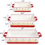 WRINGKIT Set of 3 Ceramic Baking Dishes, Rectangular Casserole Dish for Oven, Ceramic Bakeware Lasagna Pan Deep with Handles for Cooking, Baking, Wedding Gift, 3 Sizes (12''/10.7''/7.7''), Red