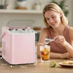 NEWBULIG Ice Makers Countertop with Handle, Portable Ice Machine, 9 Bullet Ice Cubes in 6 Mins, 26lbs in 24Hrs, Auto-Cleaning, with Basket and Scoop, for Home, Kitchen, RV, Camping,Light Pink