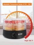 Commercial Chef Food Dehydrator, Five 9.25” BPA-Free Plastic Trays, Dehydrates and Dries Meat, Fruit, Veggies and Jerky, 280W Dehydration Machine, Adjustable Thermostat, CCD100B6, Black