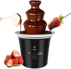 MINI Chocolate Fountain Machine Small Electric Chocolate Fondue Fountain Machine for Party for Candy Butter Cheese with Tray and Stickers (Black)