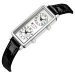 Gosasa Fashionable Women's Quartz Watch, Rectangular Dial with Dual Time Zones, 30m Water Resistant (Black Leather Silver)