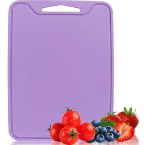 Flexible Cutting Boards, BPA Free Silicone Non-Slip Chopping Mat for Kitchen, Dishwasher Safe & Space-Saving with Hanging Hole (Purple)