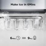 Silonn Ice Makers Countertop, 9 Cubes Ready in 6 Mins, 26lbs in 24Hrs, Self-Cleaning Ice Machine with Ice Scoop and Basket, 2 Sizes of Bullet Ice for Home Kitchen Office Bar Party, Sliver