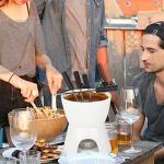 Fondue Set with 4 Dipping Bowls and 4 Forks, Ceramic Fondue Kit Premium Tea Light Porcelain Melting Pot for Cheese, Chocolate and Tapas