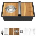 Talllor 28x19 Black Undermount Kitchen Sink, Granite Composite Single Bowl Workstation All-In One Kitchen Sink, Classic Quartz Composite Sinks with Mixing Bowl, Pasta Strainer #TLGU-127