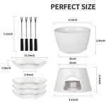 Fondue Set with 4 Dipping Bowls and 4 Forks, Ceramic Fondue Kit Premium Tea Light Porcelain Melting Pot for Cheese, Chocolate and Tapas