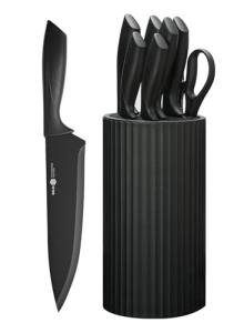 NULAS Knife Set, 8-Piece Kitchen Knife Set with Universal Block - Anti-Rust Chef Knives, Ergonomic Design, Dishwasher Safe (Black)